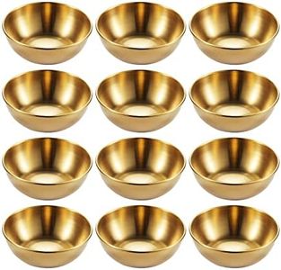 Hayuhone 12 Pack Stainless Steel Sauce Dishes, Gold Mini Saucers Bowl Round Seasoning Dishes Sushi Dipping Bowl Appetizer Plates, 3.15inch