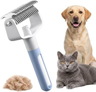 Dual-Sided Pet Grooming Comb for Dogs & Cats, 2‑in‑1 Professional Pet Grooming Brush Deshedding Dog Brush with Spray Design, Dematting Comb Undercoat Rake for Long Haired Pet Grooming Tool (2, Blue)