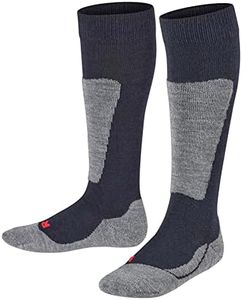 FALKE Unisex Kids Active Ski Ski Socks, Knee High, Medium Cushion, Anatomic Fit, Breathable Quick Dry, Merino Wool, Blue (Marine 6120), 7-9.5, 1 Pair