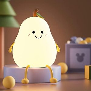 Comely Luce Notturna LED, Dimmerabile LED Forma di Pera Frutta Luce Notturna USB Ricaricabile con Funzione Timer, 7 Colori Lampada Notturna Bambini Silicone per Cameretta,Regali per Bambini