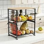 UMDONX Fruit Rack,Kitchen Countertop Wire Storage Basket,Vegetable Rack,Fruit and Veg Storage 2 Layers (Black)