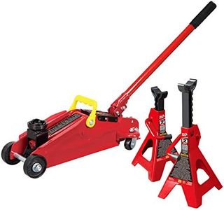 BIG RED Torin Low Profile Floor Jack: Hydraulic Trolley Floor Jack Combo with 2 Jack Stands, 2 Ton (4000 lb.) Capacity,T82001-1