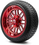 MODZ® Mayhem Brushed Red with Ball Mill 14" Golf Cart Wheels and Arisun Cruze (205/30-14) Low Profile DOT Golf Cart Tires Combo - Set of 4