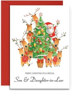 Son & Daughter-In-Law Christmas Card - Decorating the Tree - Medium Sized Card (A5 Size -148mm x 210mm) with Envelope