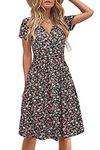 STYLEWORD Women's Summer Dress Short Sleeve V-Neck Sundress Floral Wrap Waist Casual Dress with Pockets(Floral22,Medium)