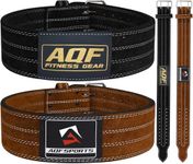 AQF Weight Lifting Nubuck Leather Powerlifting Belt Back Support – 4” Wide x 10mm Thick Double Prong Steel Roller Buckle Contoured Training Belt Suede Lining Black & Brown (Black, Large 32" to 35")