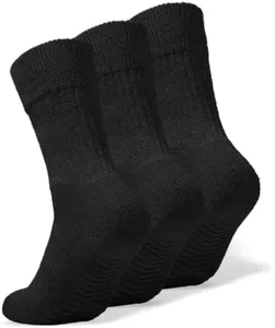 Gripjoy Non-Binding Diabetic Socks with Grippers - Loose Fitting & Stretchy - Unisex - 3 Pairs, Black