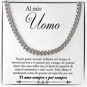 Bramart Collana Cubana Uomo Al mio Uomo Sei speciale Ti amo tanto - Idee Regali per lui per Natale anniversario - Cofanetto con DEDICA incluso (Grigio - Uomo, Acciaio inossidabile lucidato)
