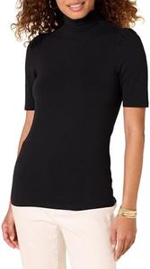 Amazon Essentials Women's Cotton Modal Draped Puff Sleeve Turtleneck, Black, Small