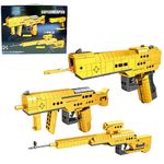 Spindoo 3-in-1 Military Blaster Building Blocks Toy Gun Set (320 PCS) | Submachine Gun, Gold Desert Eagle & Sniper Rifle Models | STEM DIY Construction Set for Kids | Compatible with Major Brands