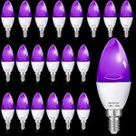 Retisee LED Halloween Black Light Bulbs Glow in The Dark 6W E12 120V Candle Blacklight Bulb Level 385-400nm, LED Candelabra Light Bulbs Neon Party Supplies for Body Paint Fluorescent Poster(20 Pcs)