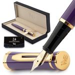 Wordsworth & Black Fountain Pen Set, Medium Nib, Includes 24 Ink Cartridges and Ink Refill Converter, Gift Case, Journaling, Calligraphy, Smooth Writing Pens [Velvet Purple], Perfect for Men and Women