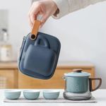 Elegant Travel Tea Set - Glass Ceramic Travel Teapot & Cups for On-The-Go Brewing with Bag (Ocean)