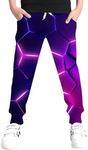 UNICOMIDEA 6-16T Boys Pants Girls Funny Joggers Sports Sweatpants with Drawstring, 05 Black-purple-01, 10-12 Years