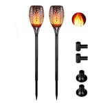 IMAGE Solar Torch Flame Garden Lights Solar Pathway Flickering Lighting Waterproof 96 LED Dancing Flame Realistic Light Dusk to Dawn Auto On/Off Security Path Lights for Patio Deck Driveway -2 Pack