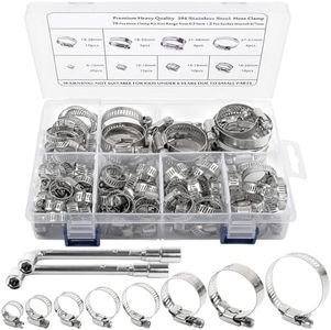 HongWay 78 Pack Hose Clamp Assortment Kit, Adjustable Range 1/4-2in(6-51mm), 304 Stainless Steel Hose Clamps with 2pcs Socket Wrench, for Plumbing, Automotive and Mechanical Application