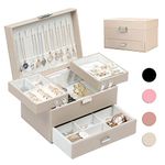 Dajasan Jewelry Box Organizer, Jewelry Boxes for Women Girls, 3 Layers Jewelry Gift Box for Christmas, Valentine's Day, Birthday, Mother's Day (Champagne)