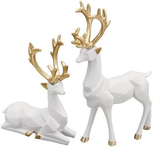 Christmas Decorative Gift 2PCS Deer Sculpture 3D Geometric Deer Ornaments Used to Set Off The Festive Atmosphere Fireplace Dining Table Living Room Decoration (3D Geometric White)