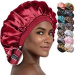 Satin Bonnet Adjustable Sleeping Silk Bonnet Black Women Men Double Layer Satin Lined Sleep Cap for Sleeping Hair Wrap Silk Hair Curly Bonnet Large Braids Locs Cover Bonnets Night Head Scarf Protect