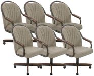 Chromcraft Douglas Set of 6 Casual Dining Chairs Classic Swivel Tilt Dining Chairs with Casters, Wooden Arm Metal Base Chairs with Rolling Wheels for Kitchen & Dining Room