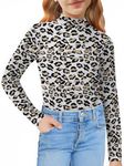 Arshiner Girls Turtleneck Long Sleeve Shirts Lightweight Basic Slim Fit Soft Top Girls Leopard Gray 9-10 Years