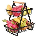 Yagosodee Fruit Basket Countertop Fruit and Veg Storage, 2-Tier Metal Vegetable Rack Detachable Fruit Bowl Holder, Rectangle Wire Basket for Fruits Veggies Bread Snacks Kitchen Organizer, Black