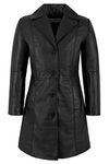 TRENCH Ladies Real Leather Jacket Black Classic Knee-Length Designer Coat 3457 (18 For Bust 40")