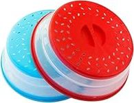 2Packs collapsiable Microwave Cover (Red+Blue) BPA Free Microwave Splatter Guard Colander Strainer for Fruit Vegetables