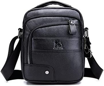 LOONGYOON Bandolera de Cuero Auténtico Bolsa de Moda Casual Para Hombres Bolsa de Bolsillo Multifuncional Estudio de Trabajo en Empresas Mochila Pequeña Negro