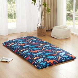 PPOLCA Twin Size Beige Futon Mattress Japanese Floor Mattress, Roll Up Guest Mattress with Twin Dinosaur Cover for Adults, Kids