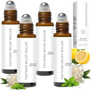 Teething Roller All Natural for Babies, Natural Gum Relief with Chamomile & Rose Oil, Gentle Massage Applicator for Soothing Infant Teething Pain, Essential Oil Massage Roller (4PCS, 10ML)