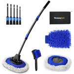 YeewayVeh Car Wash Brush Kit, 15° Curved Long Handle Car Wash Mop with 2 Replaceable Brush Head, 6 Pack Scratch-Free Car Washing Kit with Wheel Brush & Detailing Brush Set & Mitt for RV Truck Camper