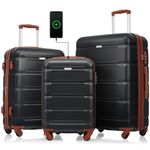 Merax Luggage Sets 3 Pcs, ABS Hardside Suitcases with Spinner Wheels Lightweight TSA Lock, Black and Brown, 20/24/28 Inch, Luggage Sets 3 Piece Suitcase, Abs Hardside Suitcases With Spinner Wheels