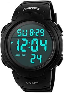 SKMEI Mens Digital Watches Waterproof LED Backlight Large Number Display Multifunction Sport Wristwatch