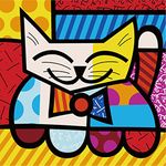 YEESAM ART New Paint by Numbers for Beginner - Abstract Colorful Lucky Cat 8x8 inch Linen Canvas - DIY Number Painting (Cat)