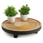 DREAMY WALLS Wooden Serving Tray -12.5" Decorative Mango Wood Rustic Platter with Legs - Ribbed Bed Tray, Round Wood Pedestal Board with Stand for Party- Wood Footed Table Decor. Makes