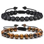 M MOOHAM Natural Stone Bracelets for Men - 8mm Tiger Eye | Matte Agate | Lava Rock Bracelets for Men Teen Boys Gifts Birthday Anniversary Father Day Gifts for Him, 7 inch, Stone, no gemstone