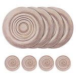 Woven Round Placemats Set, 4Pcs 38cm Table Cotton Placemats and 4Pcs 11cm Coaster, Heat Resistant Washable Table Mats for Kitchen, Dining Table (Gray)