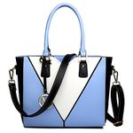 Miss Lulu Leather Look V-Shape Shoulder Handbag Lightweight Medium Tote Bag Handbags for Women (Blue)