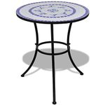 vidaXL Mosaic Bistro Table - 60 cm Round Outdoor Coffee Table in Blue and White with Sturdy Powder-coated Iron Frame and Ceramic Tabletop
