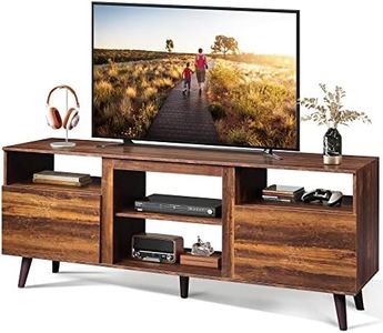 WLIVE Mid-Century Modern TV Stand for 65" TV, TV Console Cabinet, Open Shelves Entertainment Center for Living Room and Bedroom, Retro Brown