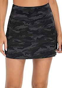 Women's Active Athletic Skirt Sports Golf Tennis Running Pockets Skort, Multi Camo Black Grey, X-Large