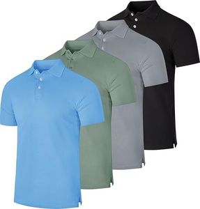 4 Pack: Big and Tall Men’s Cotton Pique Quick Dry Fit Polo Shirt Short Sleeve Golf Tennis Work Casual Collared Clothing Active Athletic Performance Tech Sports Clothes Plus Casual Top - Set 7, 5XLT