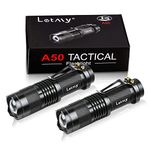 LETMY Pack of 2 Small LED Torches, 300 Lumens Super Bright Mini Torch Battery Powered with 3 Modes and Adjustable Focus for Camping, Hiking, Gift