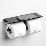 Linkaa Toilet Paper Holder with Shelf Dual Roller Matte Black, Wall Mount Black Bathroom Accessories as Phone Holder, Anti-Rust Toilet Paper Holder with Phone Storage, Inc. (Matte Black Dual Roller)