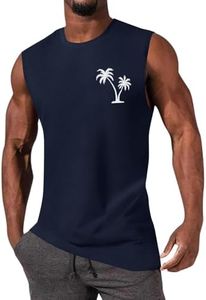 iudam Mens Summer Sleeveless Shirts Graphic Palm Tree Vacation Tanks Muscle Gym Tank Tops (Navy Blue,2XL)