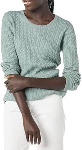 Amazon Essentials Women's Lightweight Long-Sleeve Cable Crewneck Sweater (Available in Plus Size), Sage Green Heather, Small