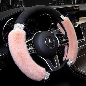 Achiou Universal Steering Wheel Cover, Luxurious Faux Wool and Bling Bling Rhinestone Fluffy Glam Vehicle Wheel Covers for Ladies, Women, Girls, 15 Inch