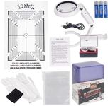 Sports Card Grading Kit,Card Grading Centering Tool Set,LED Magnifying Table Lamp,High Intensity Magnifying Loupe, Microfiber Cloth,Gloves,Soft Sleeves,Card Holders,Batteries