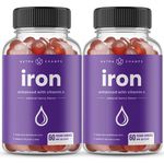 (2 Pack) Iron Gummies with Vitamin C | 10mg Iron Per Gummy | Iron Supplements for Women & Men | 120 Vegan Gummies | Blood Cell Formation Support | Energy, Focus, Immune Support | Vegan & Non-GMO